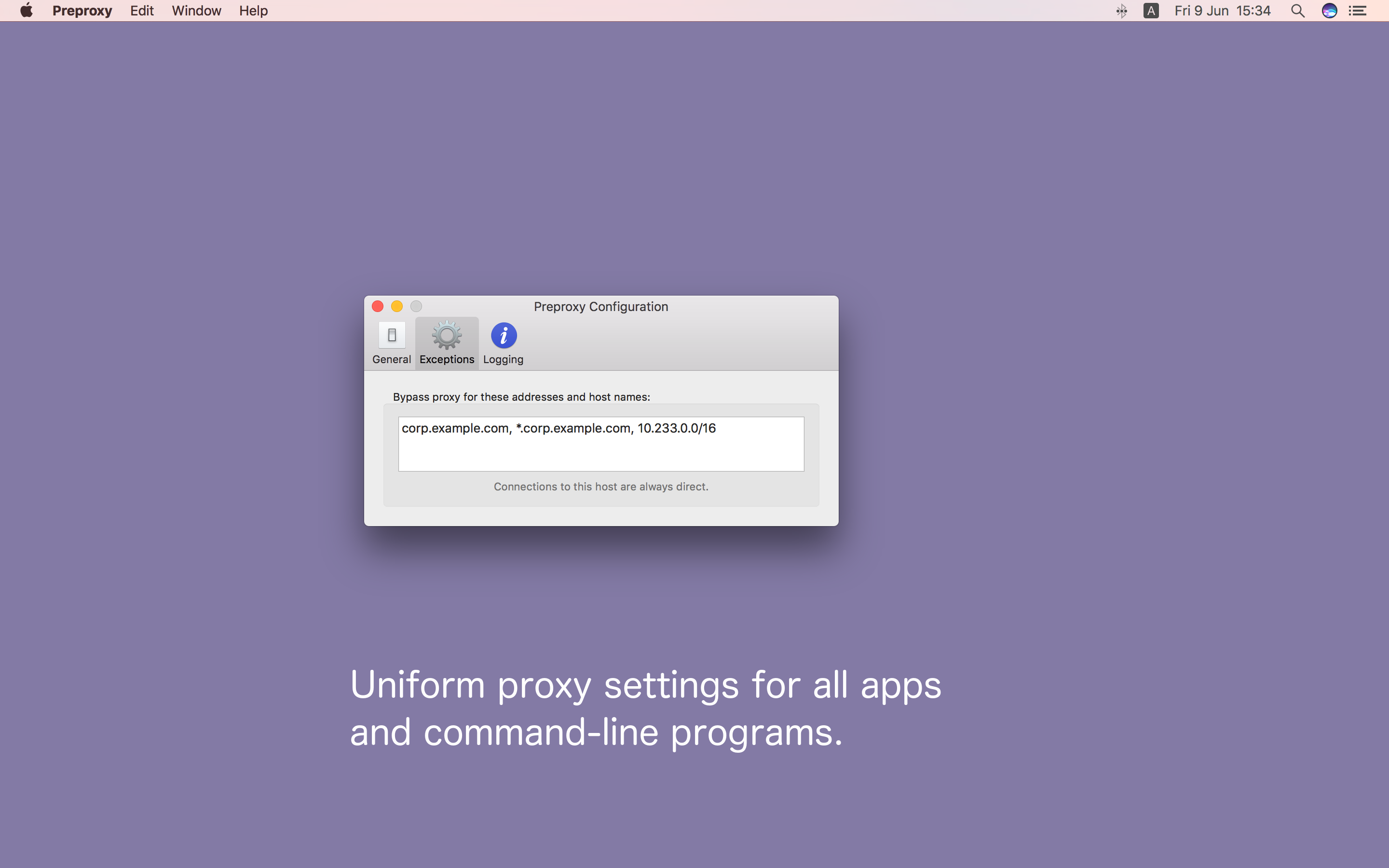 Preproxy 1.5 Exceptions Screenshot